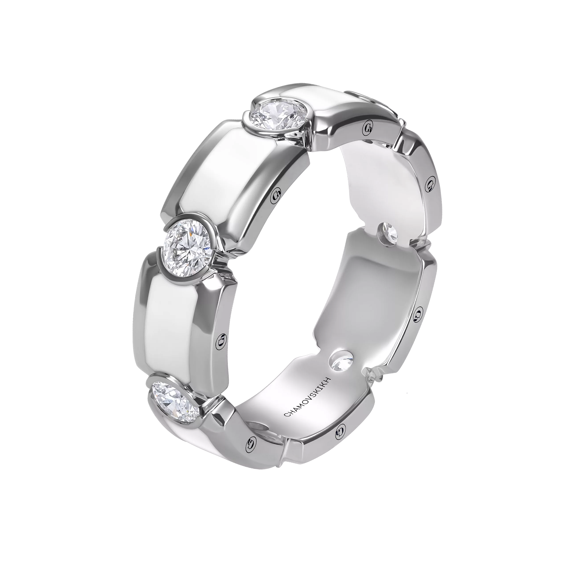 Кольцо с бриллиантами, белое золото, н.керамика