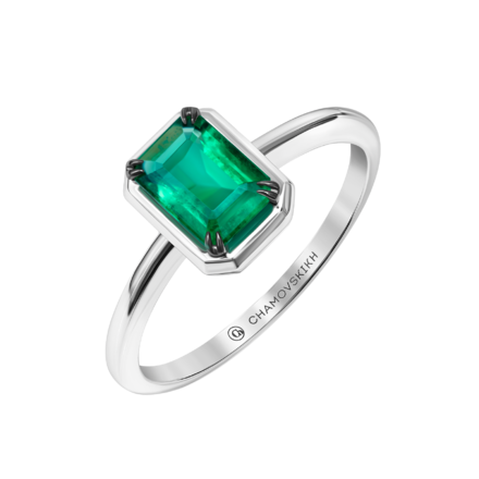 Кольцо с изумрудом, белое золото 1