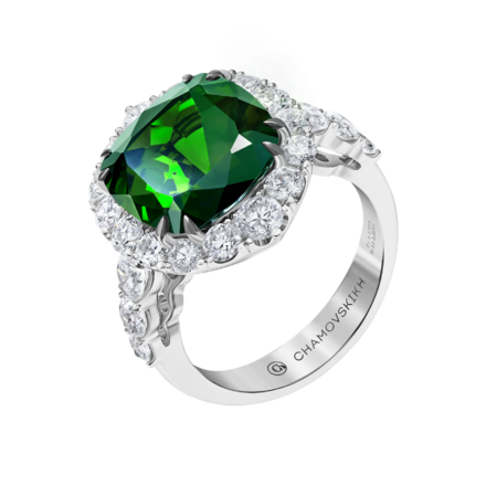 Кольцо с верделитом и бриллиантами, белое золото 1