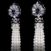 Серьги с александритами, бриллиантами и жемчугом, белое золото, н.керамика