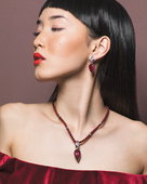 Колье с рубеллитом, бриллиантами и рубинами, белое золото