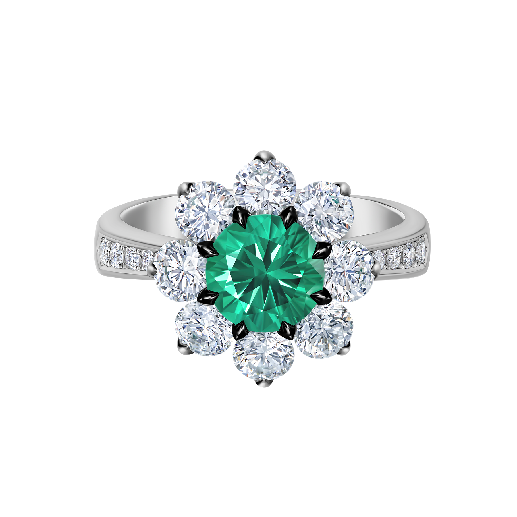 Кольцо с изумрудом и бриллиантами, белое золото