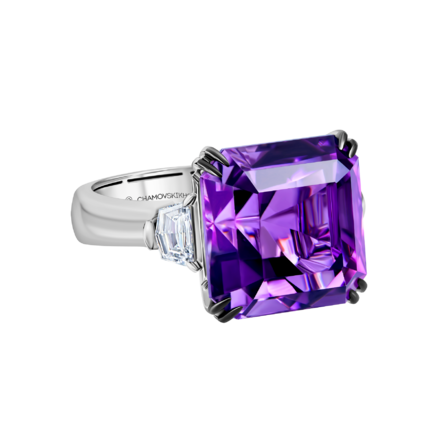 Кольцо с аметистом и бриллиантами, белое золото 2