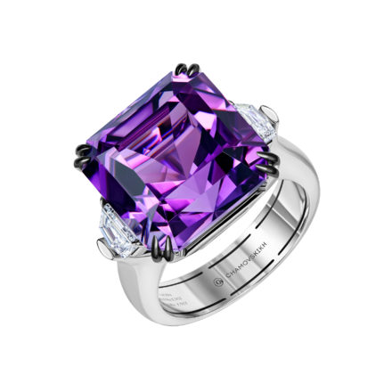 Кольцо с аметистом и бриллиантами, белое золото 1