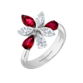Кольцо с рубинами и бриллиантами, белое золото