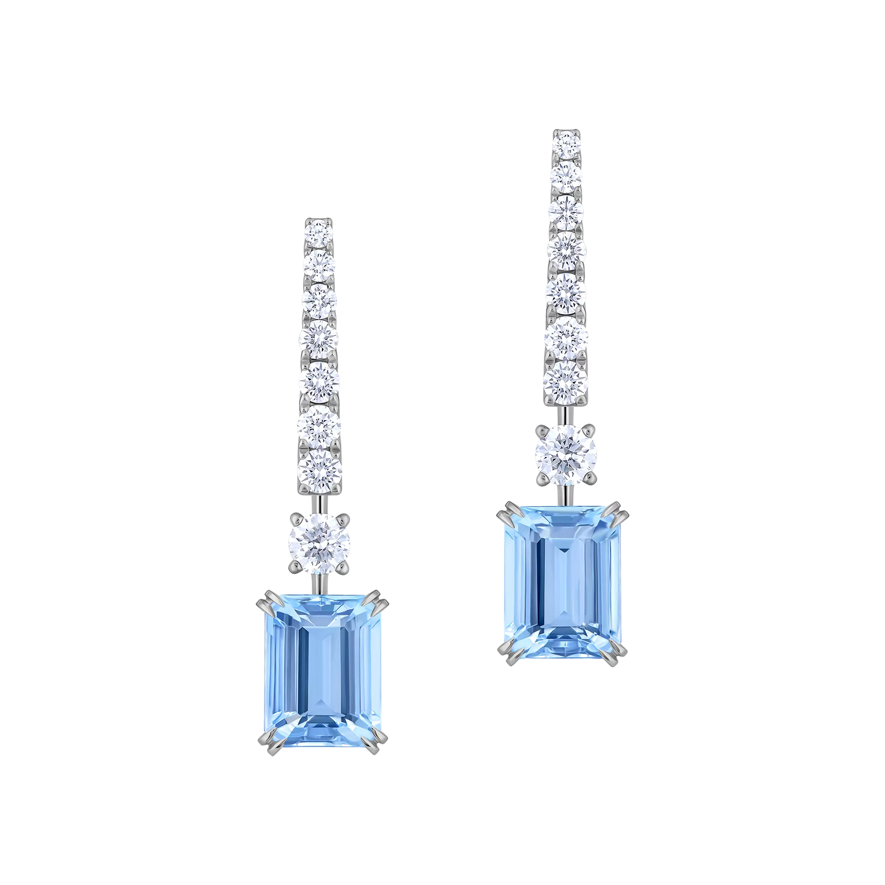 Серьги с аквамаринами и бриллиантами, белое золото