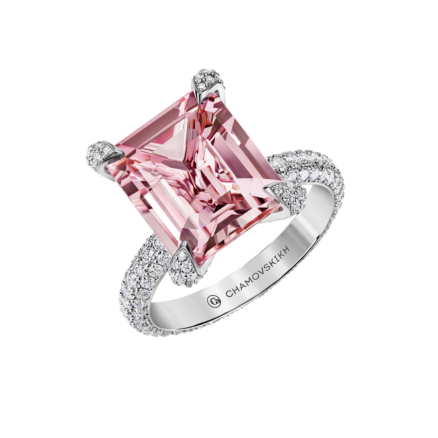 Кольцо с морганитом и бриллиантами, белое золото