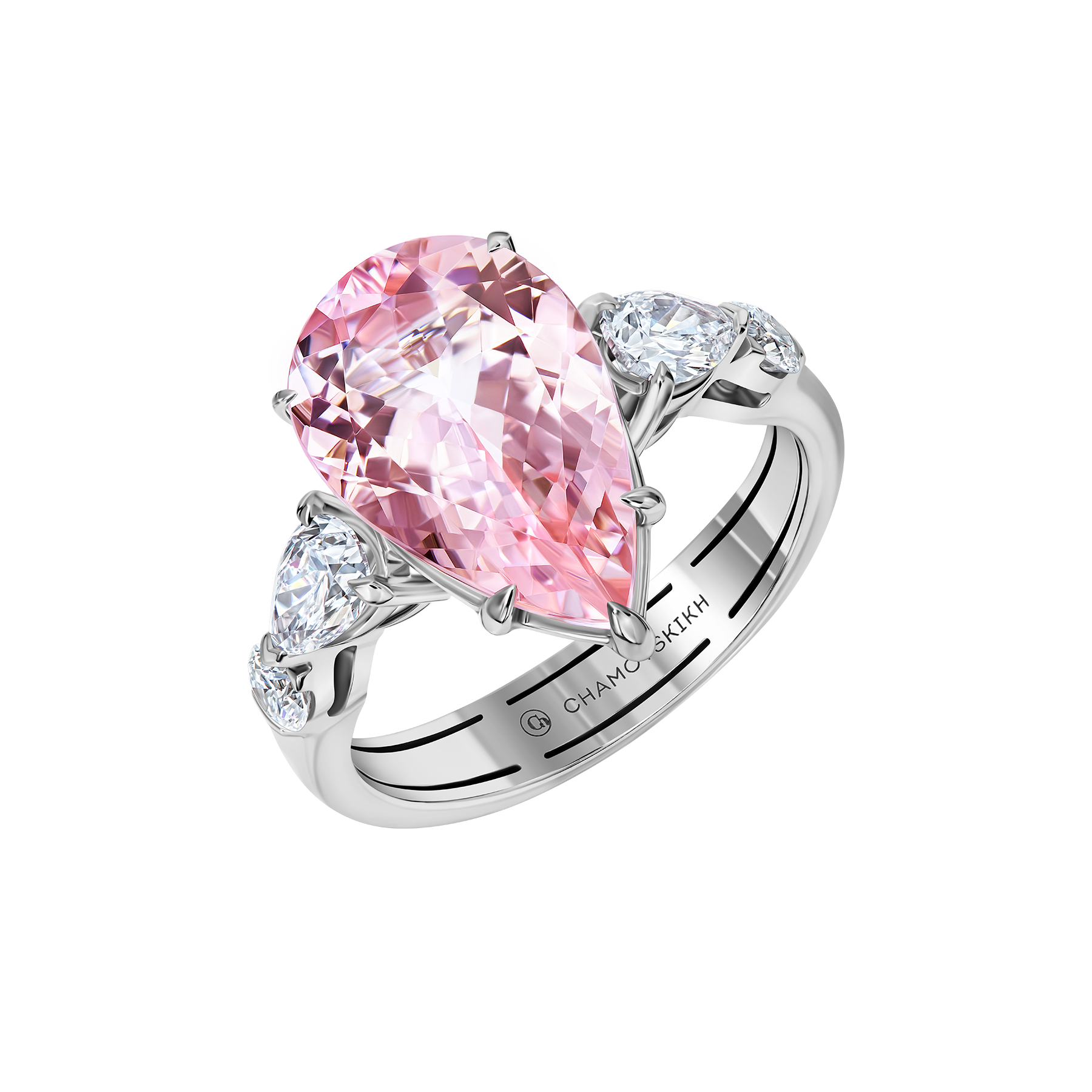 Кольцо с морганитом и бриллиантами, белое золото