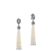 Серьги с изумрудами, бриллиантами и жемчугом, белое золото, н.керамика