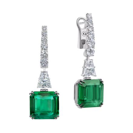 Серьги с изумрудами и бриллиантами, белое золото 1