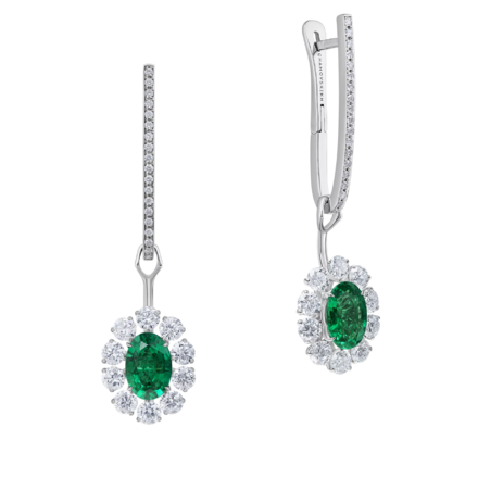 Серьги с изумрудами и бриллиантами, белое золото 2