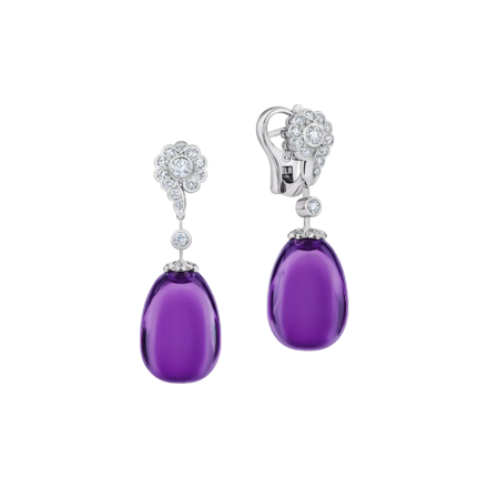 Серьги с аметистами и бриллиантами, белое золото 1