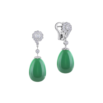 Серьги с зелёным кварцем и бриллиантами, белое золото 1