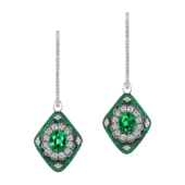 Серьги с изумрудами и бриллиантами, белое золото