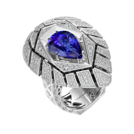 Кольцо с танзанитом и бриллиантами, белое золото 1