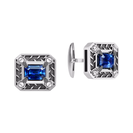 Запонки с сапфирами, белое золото, н.керамика 1