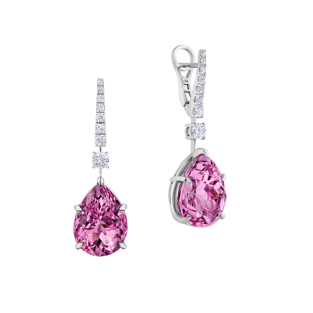 Серьги с кунцитом и бриллиантами, белое золото 1