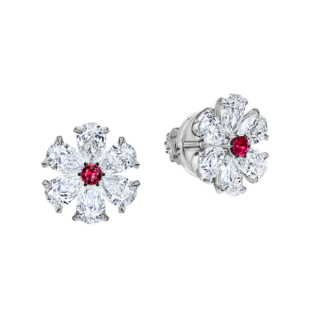 Пусеты с рубинами и бриллиантами, белое золото 1
