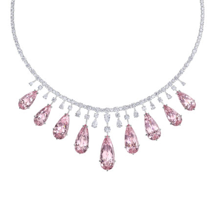 Колье с морганитами и бриллиантами. белое золото 1