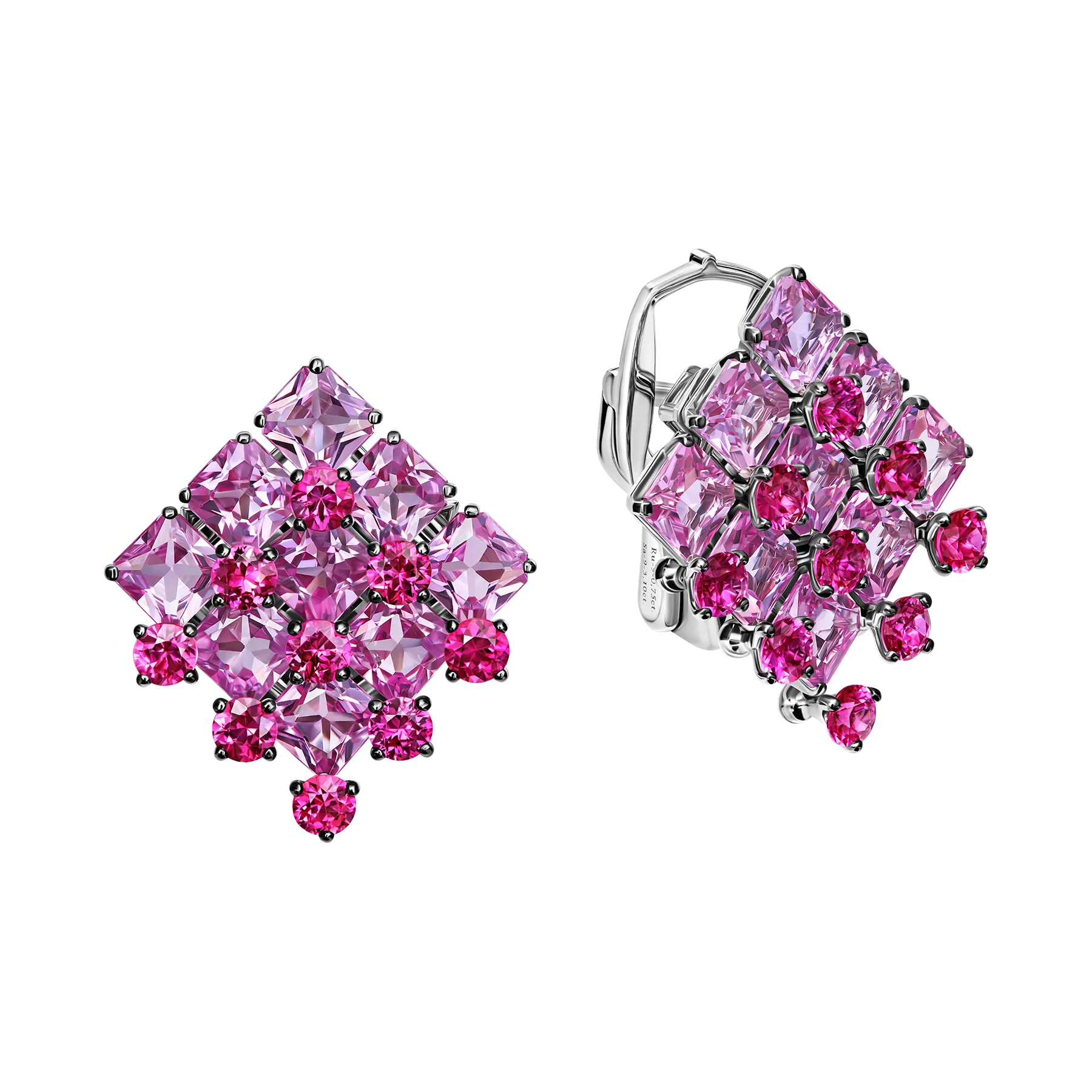 Серьги с рубинами и розовыми сапфирами, белое золото, нанокерамика