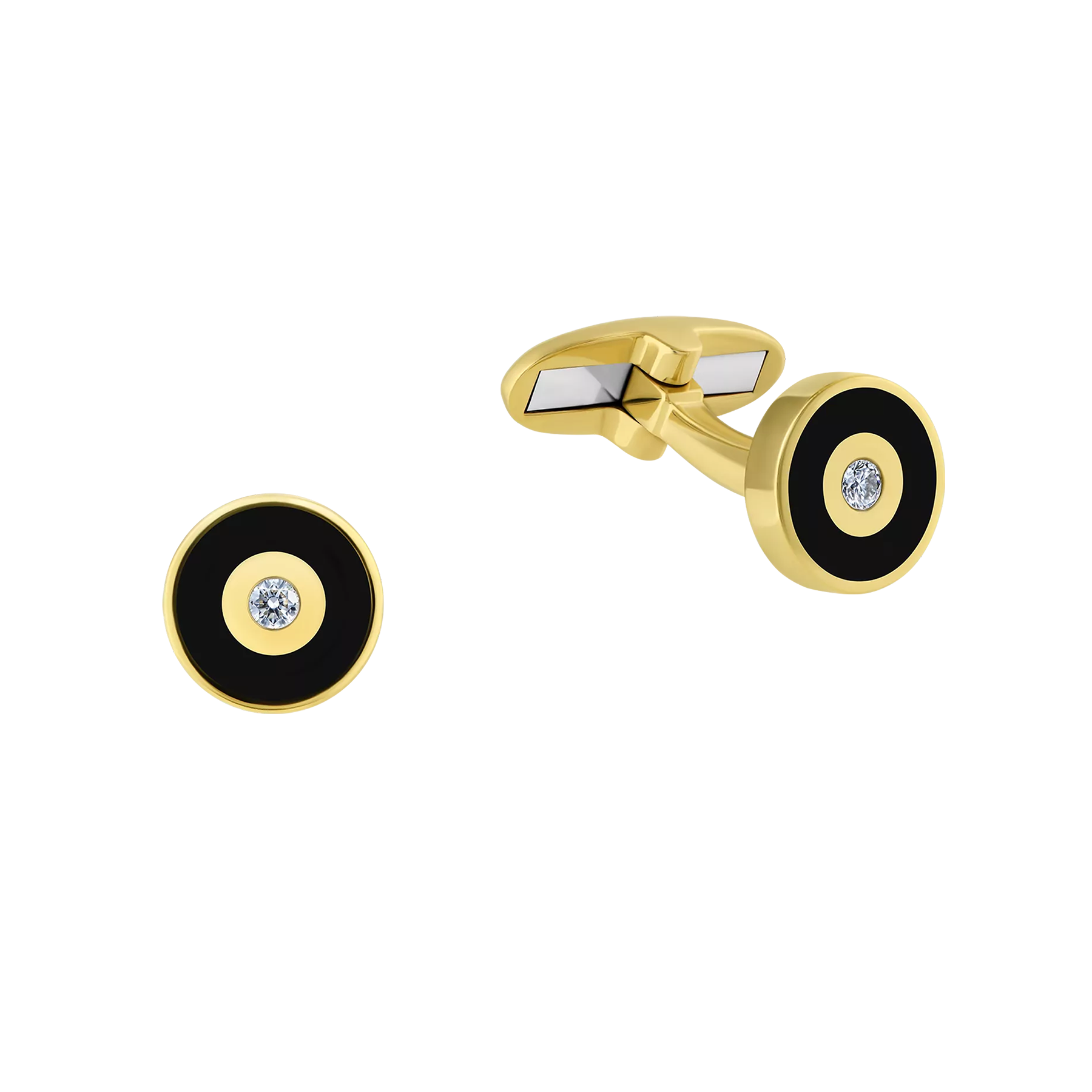 Запонки с бриллиантами, жёлтое и белое золото, н.керамика