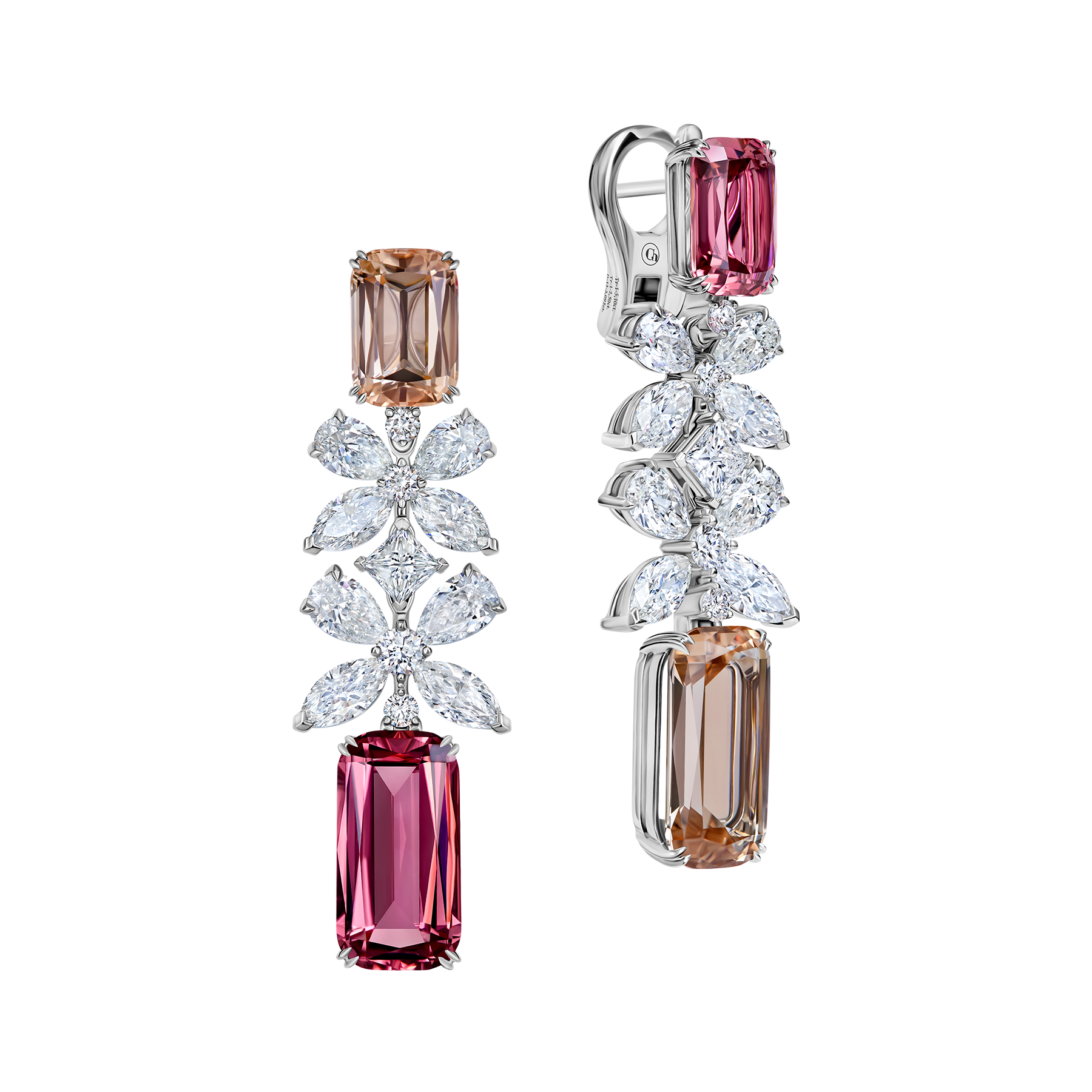 Серьги с турмалинами и бриллиантами, белое золото