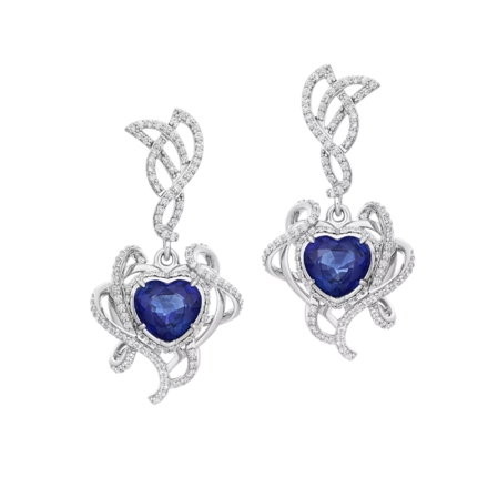 Серьги с сапфирами и бриллиантами, белое золото 2