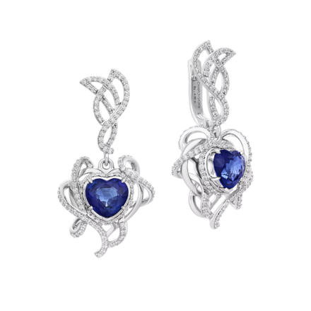 Серьги с сапфирами и бриллиантами, белое золото 1