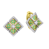 Серьги с бриллиантами и изумрудами, жёлтое золото