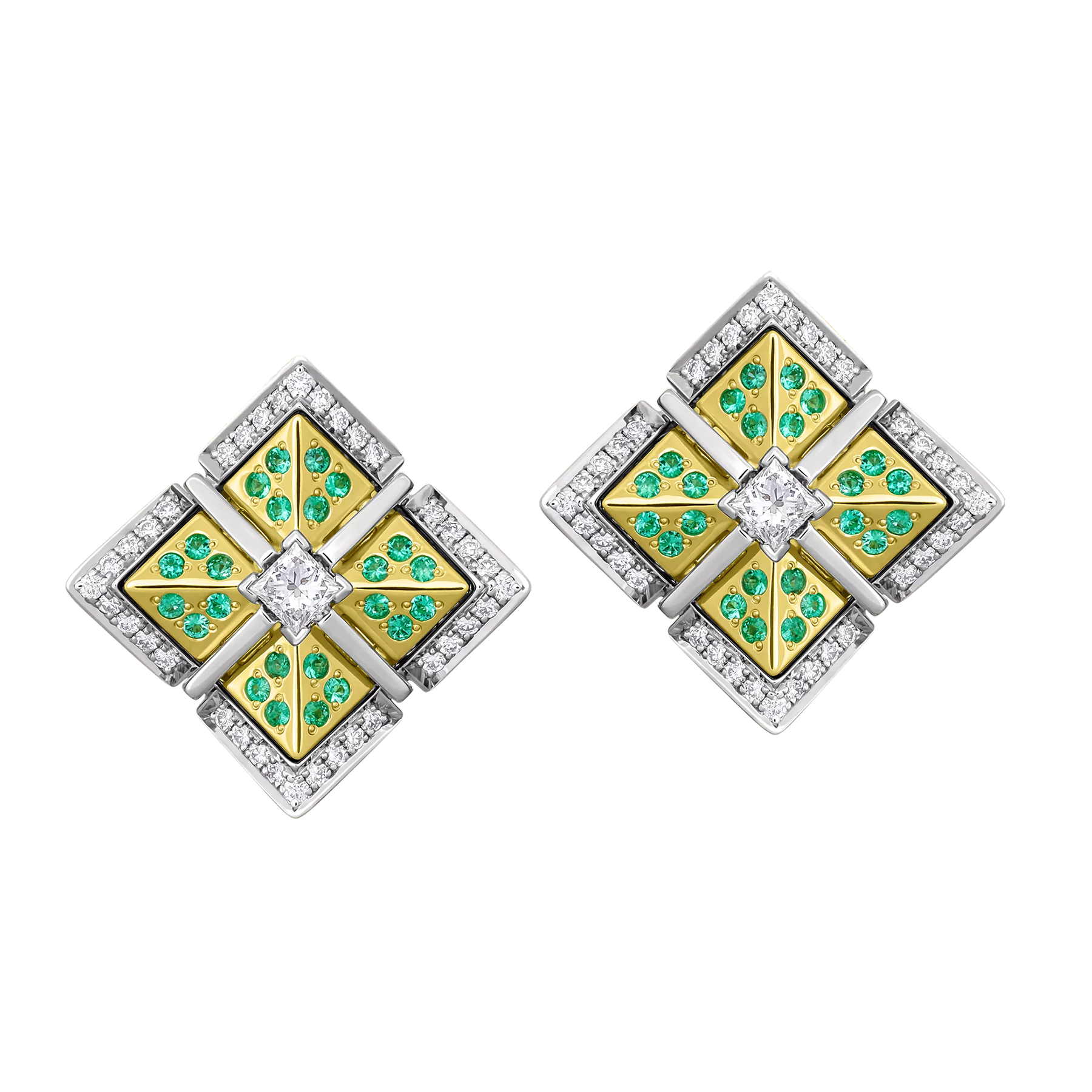 Серьги с бриллиантами и изумрудами, жёлтое золото