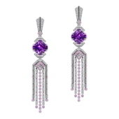 Серьги с аметистами, бриллиантами и розовыми сапфирами, белое золото