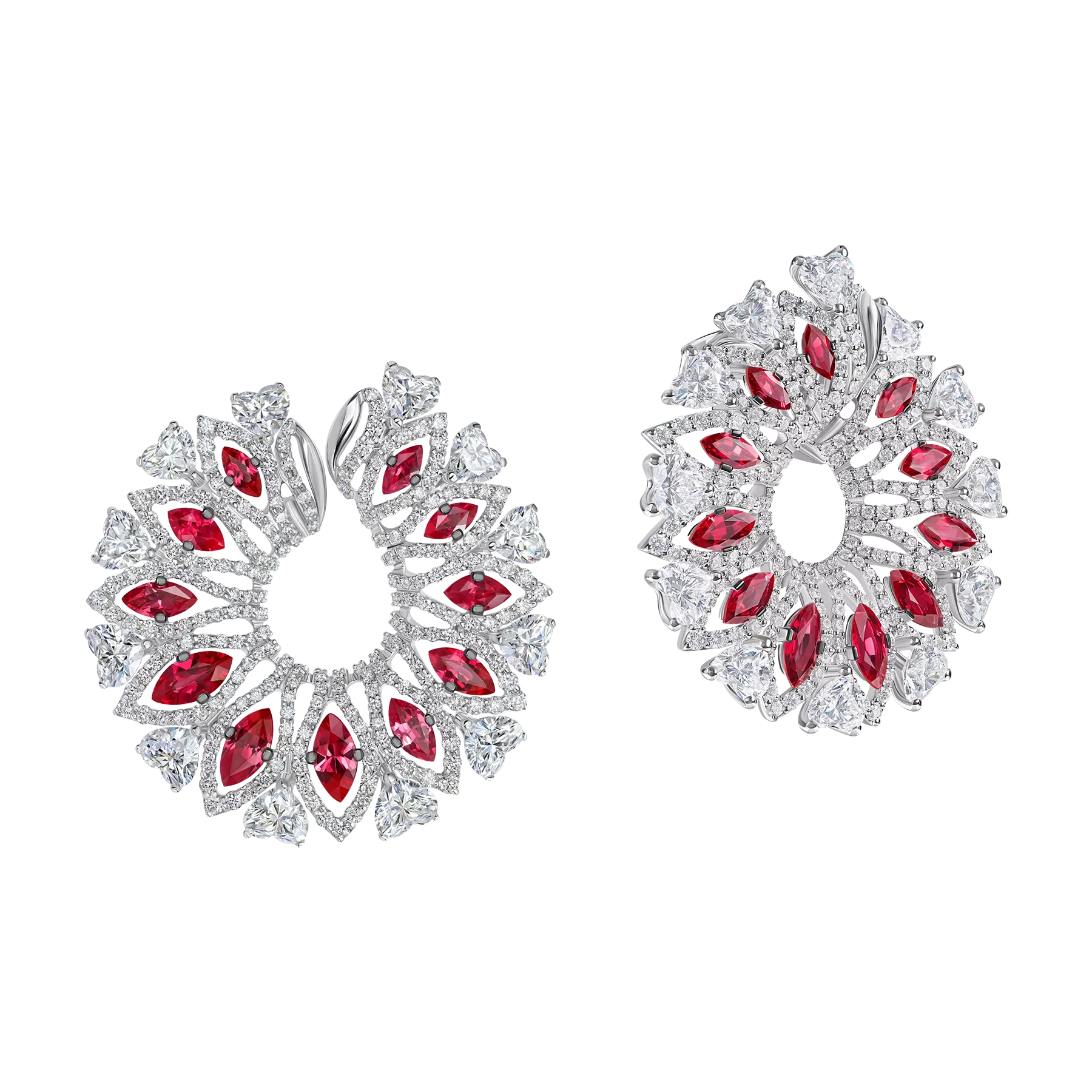 Серьги с рубинами и бриллиантами, белое золото