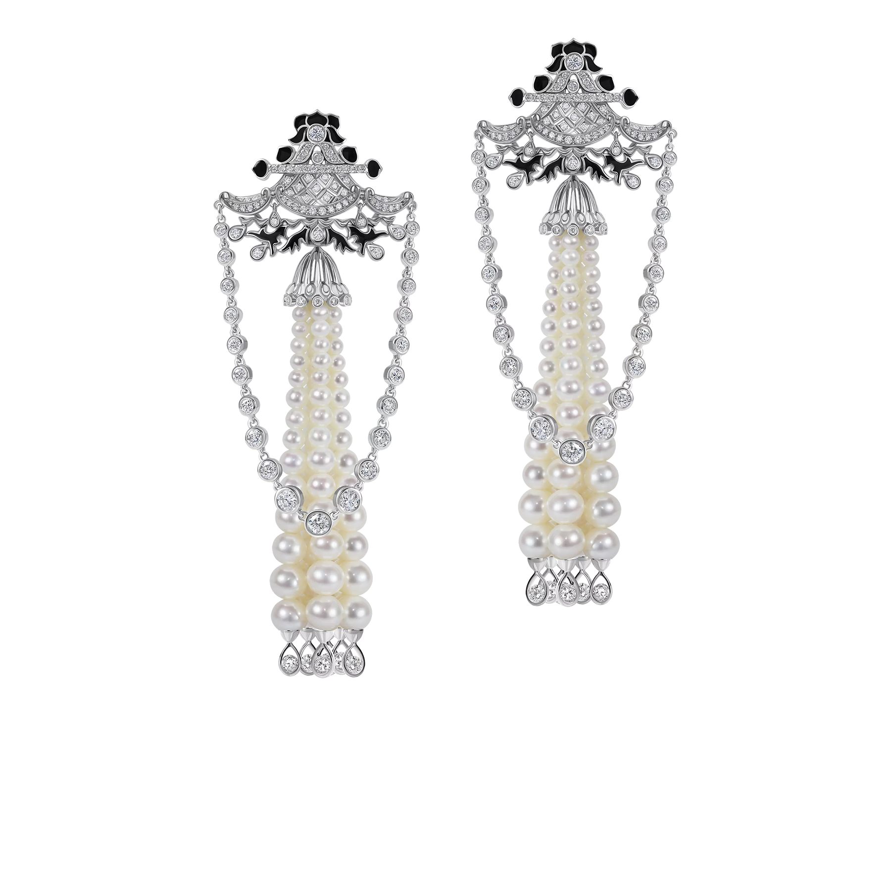 Серьги с опалами, бриллиантами и жемчугом, белое золото