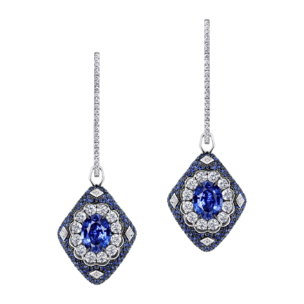 Серьги с сапфирами и бриллиантами, белое золото 1