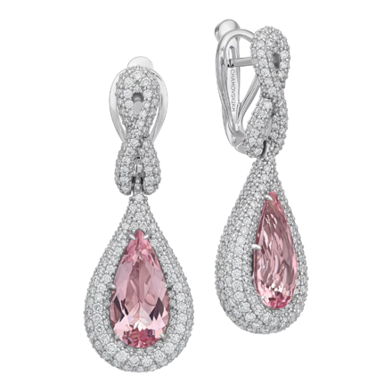 Серьги с морганитами и бриллиантами, белое золото 1