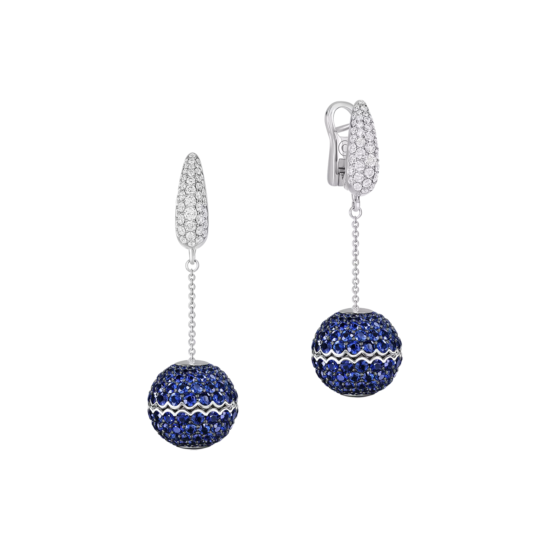 Серьги с сапфирами и бриллиантами, белое золото