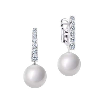 Серьги с белым жемчугом и бриллиантами, белое золото 1