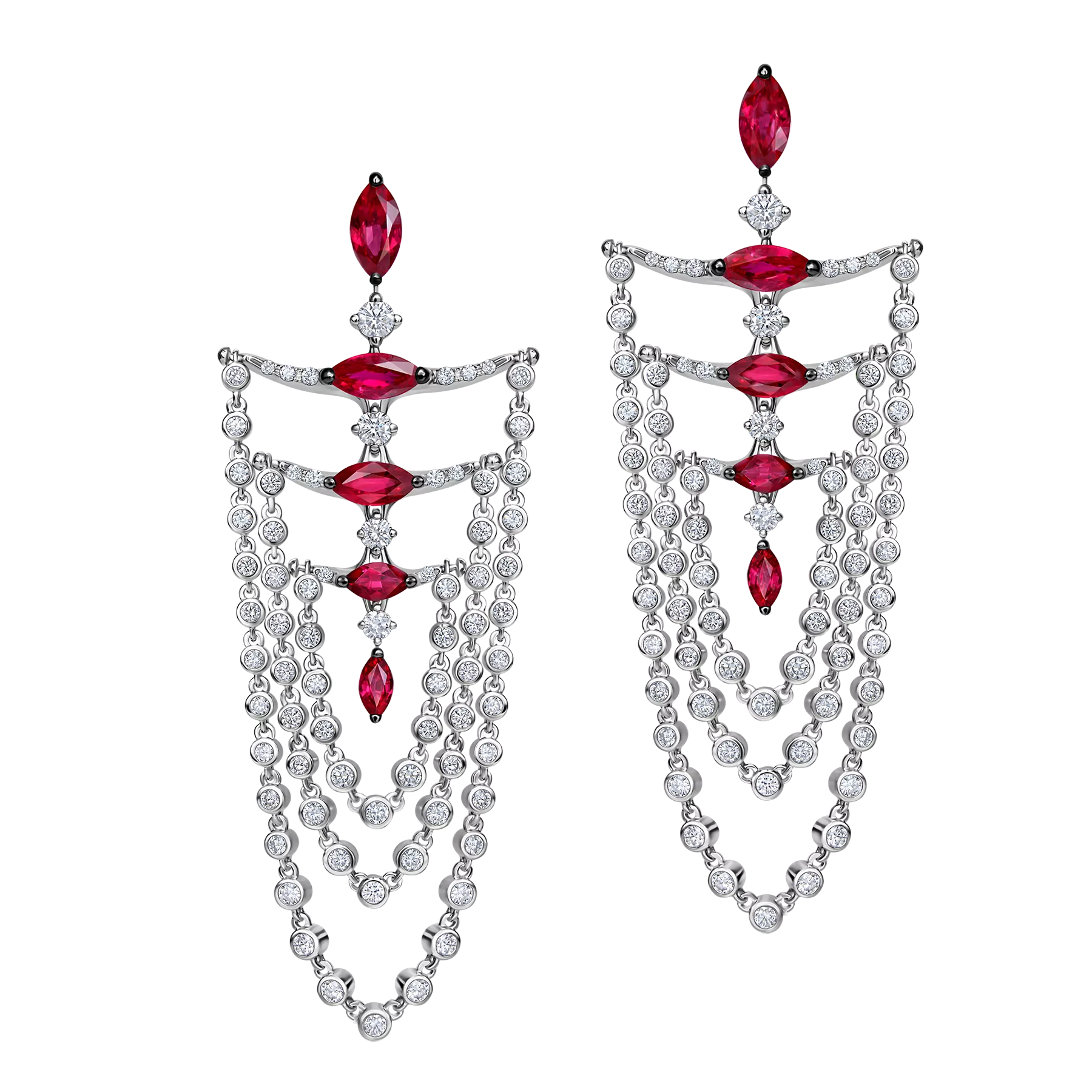 Серьги с рубинами и бриллиантами, белое золото