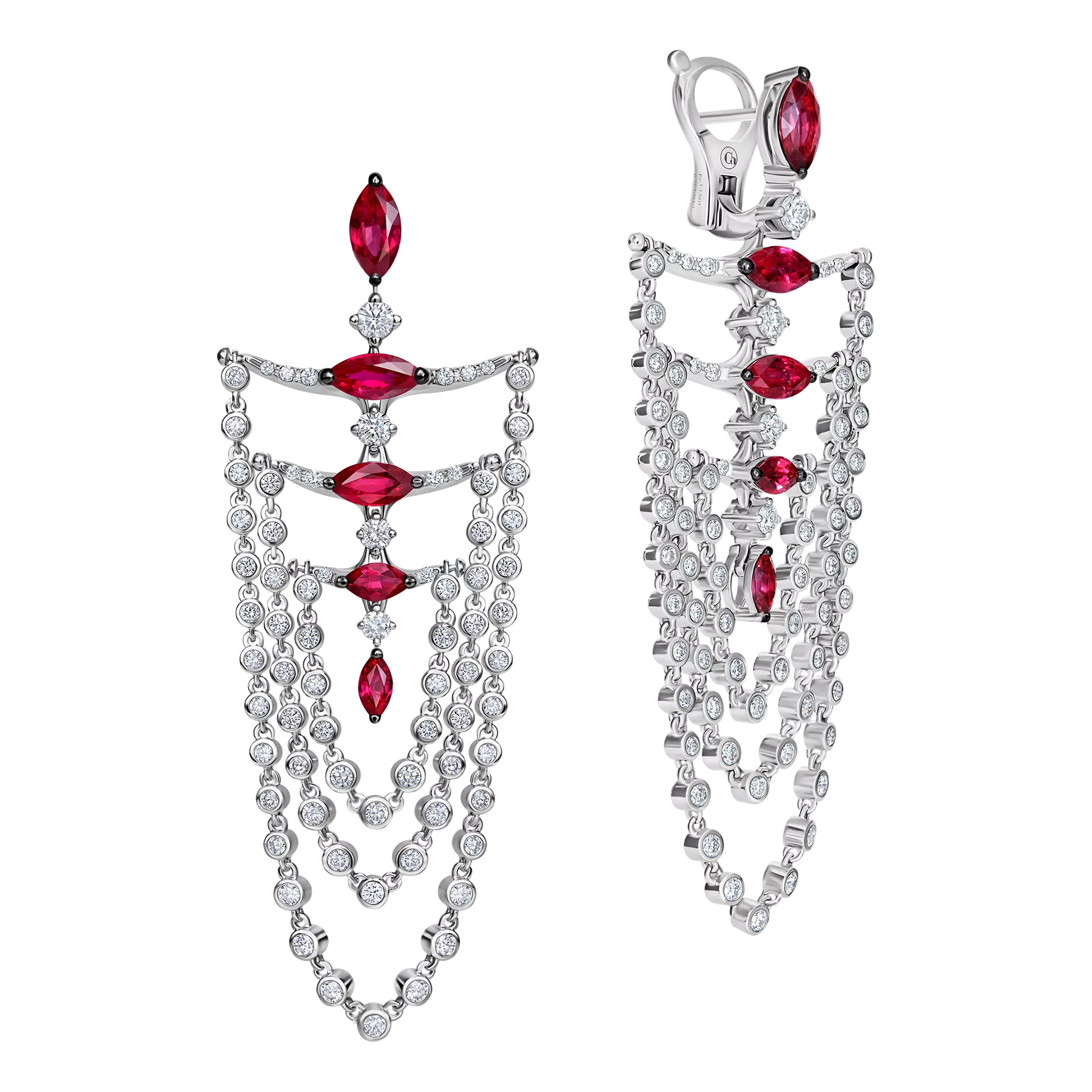 Серьги с рубинами и бриллиантами, белое золото