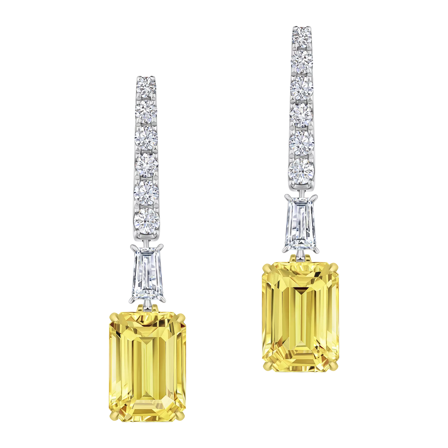 Серьги с желтыми сапфирами и бриллиантами, желтое и белое золото