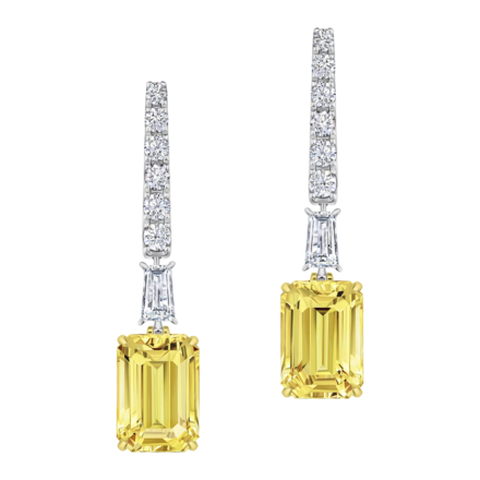 Серьги с желтыми сапфирами и бриллиантами, желтое и белое золото 1