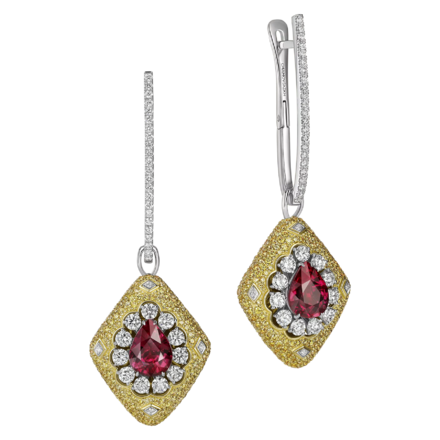 Серьги с рубинами и бриллиантами, жёлтое и белое золото 1