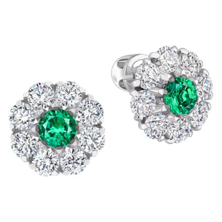 Пусеты с изумрудами и бриллиантами, белое золото 1