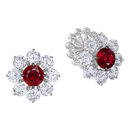 Пусеты с рубинами и бриллиантами, белое золото 1