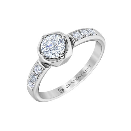 Кольцо с бриллиантами, белое золото 1