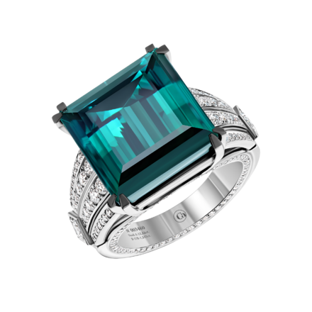 Кольцо с турмалином индиголитом и бриллиантами, белое золото 1