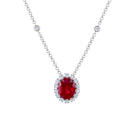 Колье с рубином и бриллиантами, белое золото 1