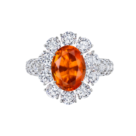 Кольцо со спессартином и бриллиантами, белое золото 2