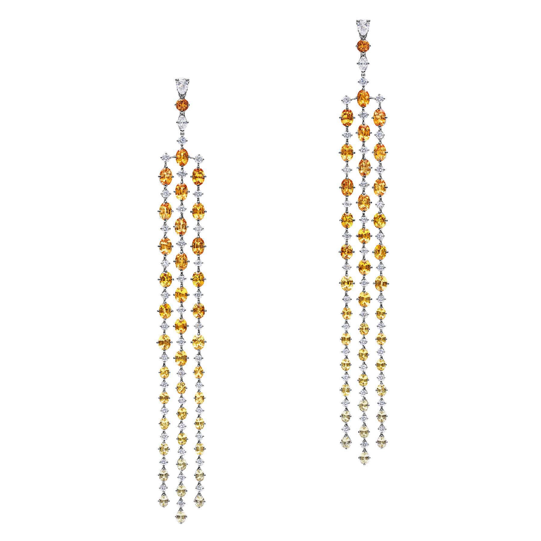 Серьги с цветными сапфирами и бриллиантами, белое золото