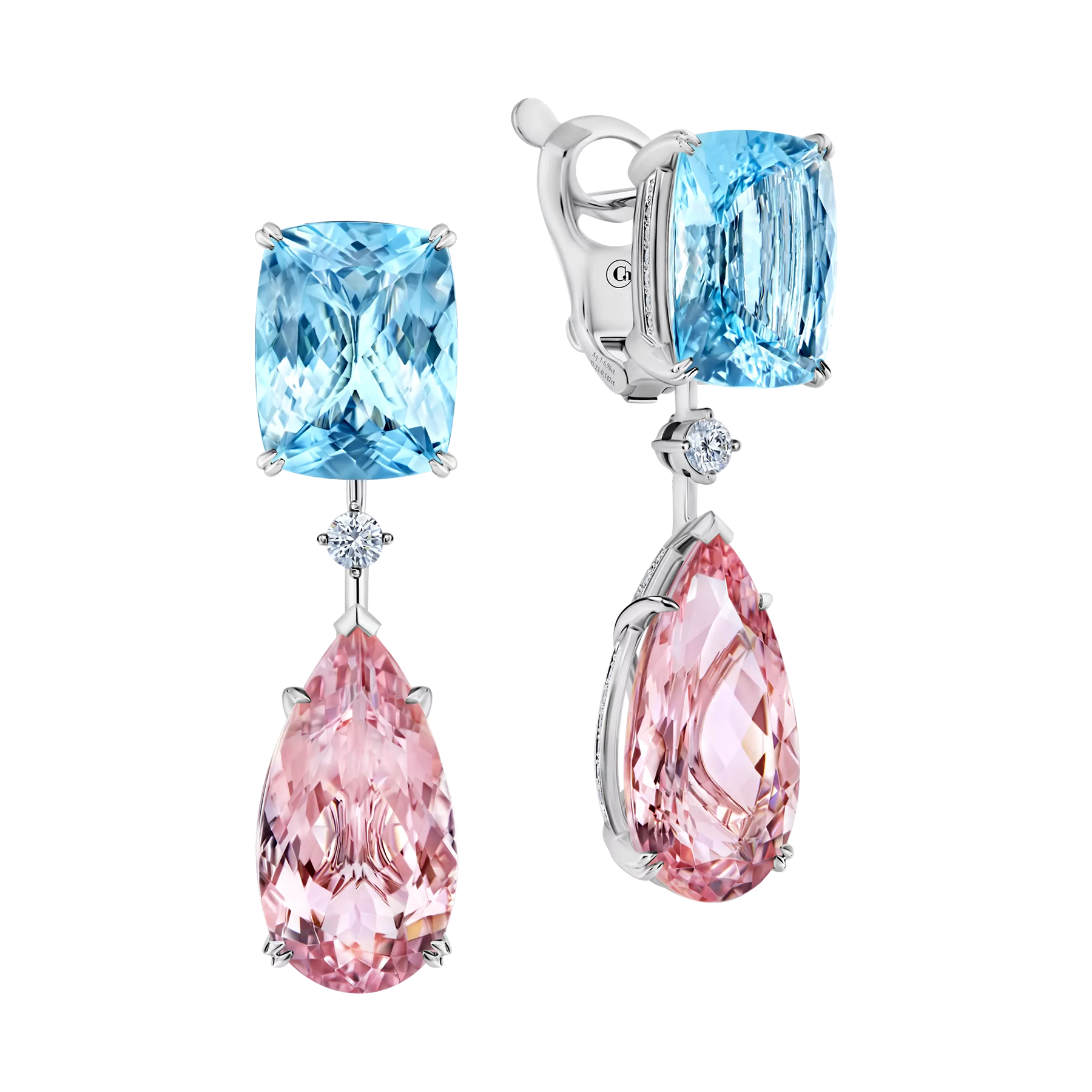 Серьги с морганитами, аквамаринами и бриллиантами, белое золото